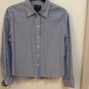 J. Crew Garçon Women's Blue Striped Shirt with crystal aplique